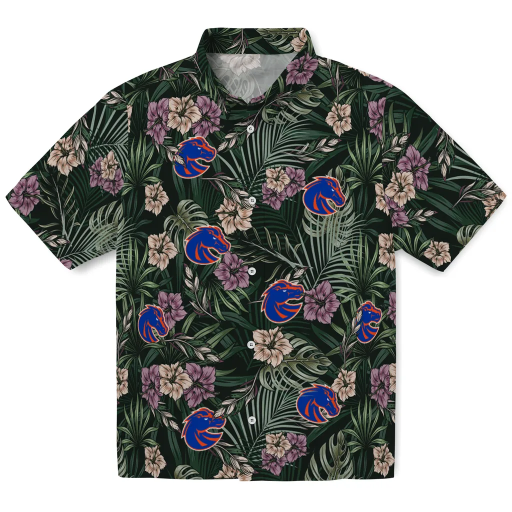 Boise State Broncos Hawaiian Shirt - Hibiscus Leaves Pattern boise state broncos hibiscus leaves pattern green hawaiian shirts best selling