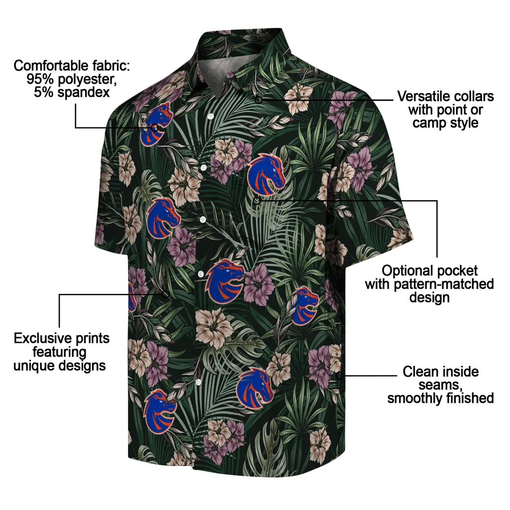 Boise State Broncos Hawaiian Shirt - Hibiscus Leaves Pattern boise state broncos hibiscus leaves pattern green hawaiian shirts new arrival