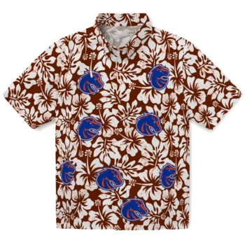 boise state broncos hibiscus motif orange white hawaiian shirts best selling