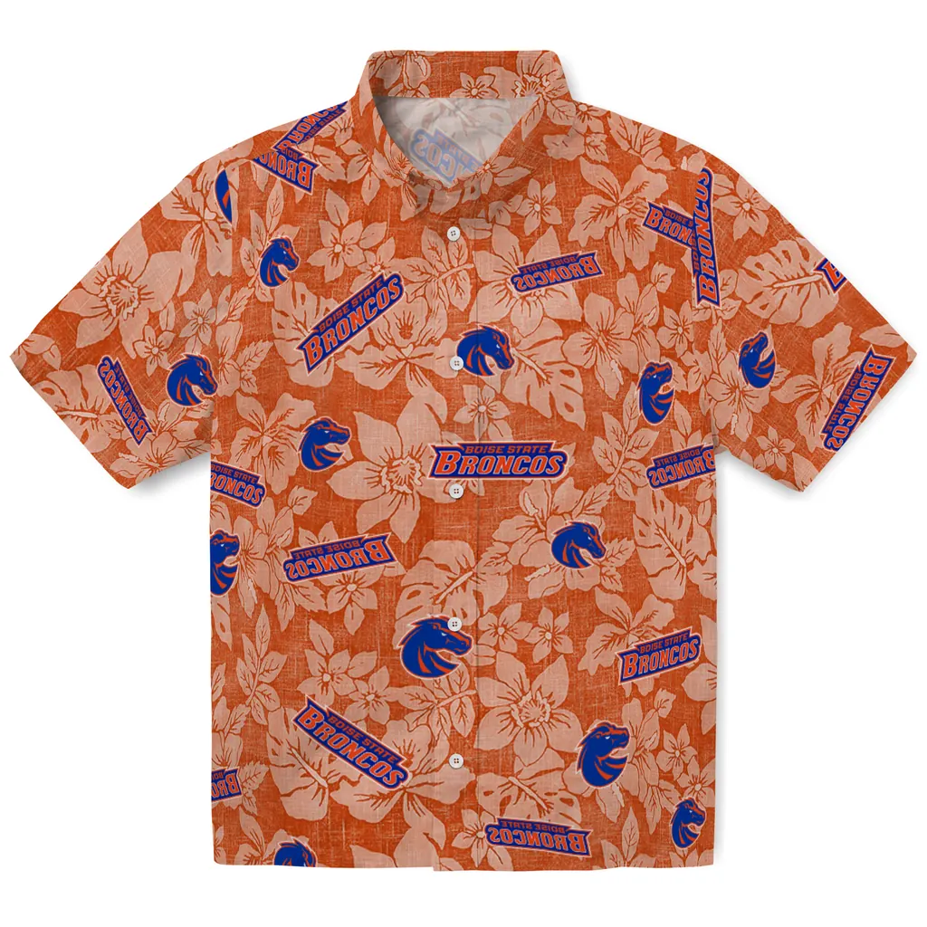 Boise State Broncos Hawaiian Shirt - Hibiscus Oasis boise state broncos hibiscus oasis orange hawaiian shirts best selling