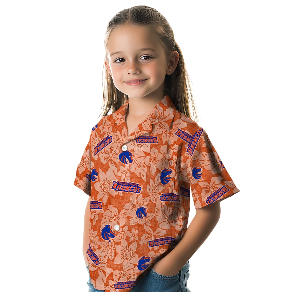 Boise State Broncos Hawaiian Shirt - Hibiscus Oasis boise state broncos hibiscus oasis orange hawaiian shirts premium grade