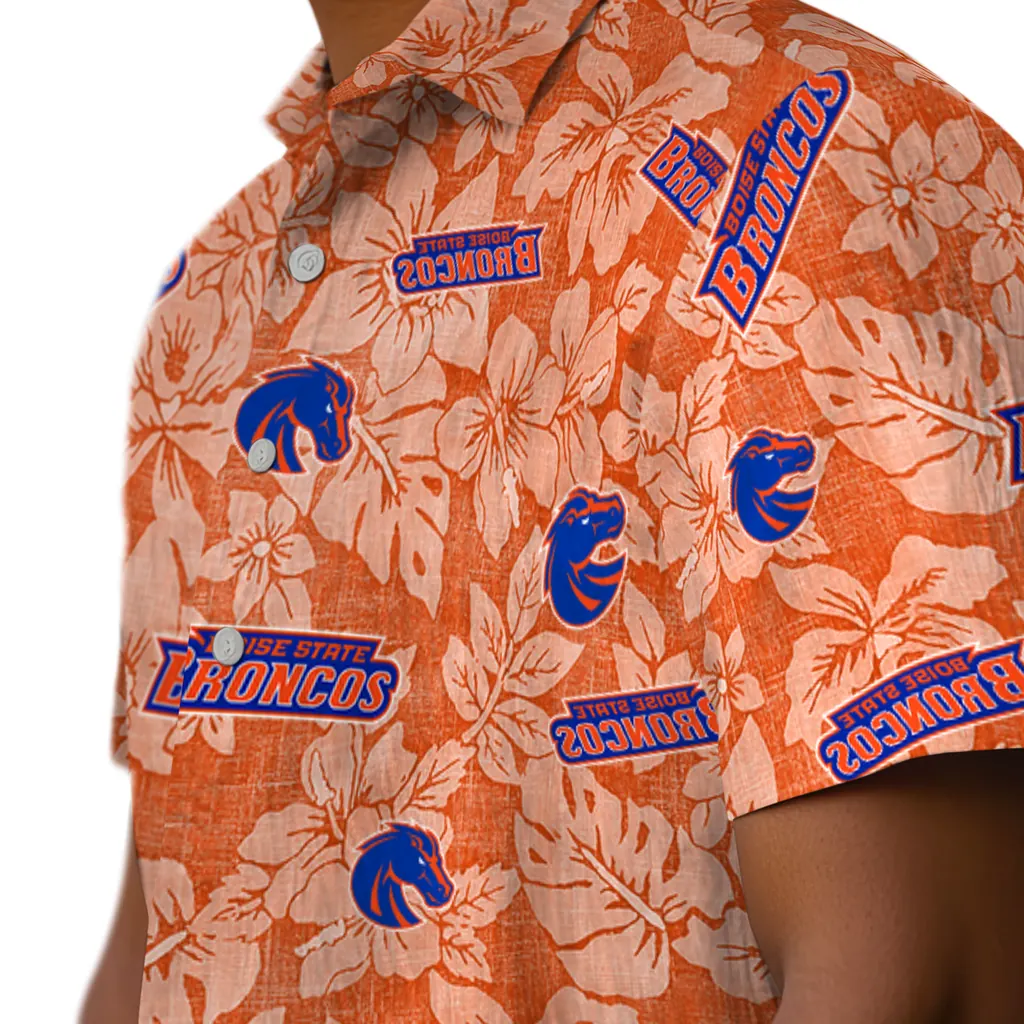 Boise State Broncos Hawaiian Shirt - Hibiscus Oasis boise state broncos hibiscus oasis orange hawaiian shirts trendy