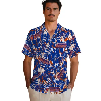 boise state broncos hibiscus overlay hawaiian shirts fashion forward