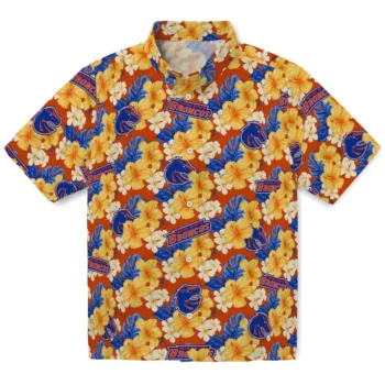 boise state broncos hibiscus tropics orange yellow hawaiian shirts best selling