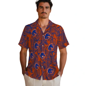 boise state broncos leaf outline orange hawaiian shirts fashion forward