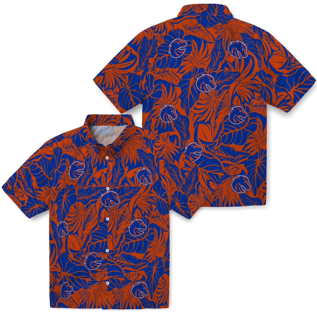 Boise State Broncos Hawaiian Shirt - Monstera Layer boise state broncos monstera layer orange hawaiian shirts high quality