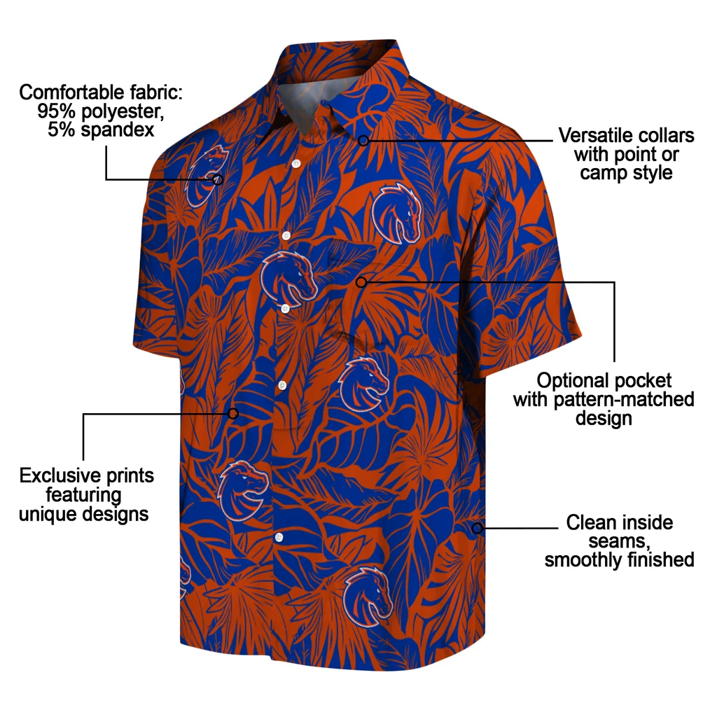 Boise State Broncos Hawaiian Shirt - Monstera Layer boise state broncos monstera layer orange hawaiian shirts new arrival