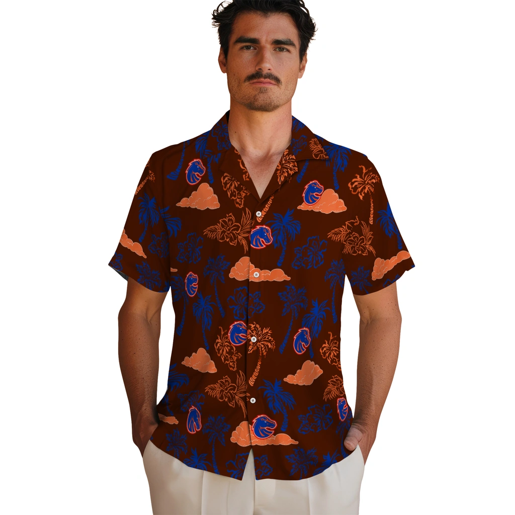 Boise State Broncos Hawaiian Shirt - Palm And Clouds boise state broncos palm and clouds orange hawaiian shirts fashion forward