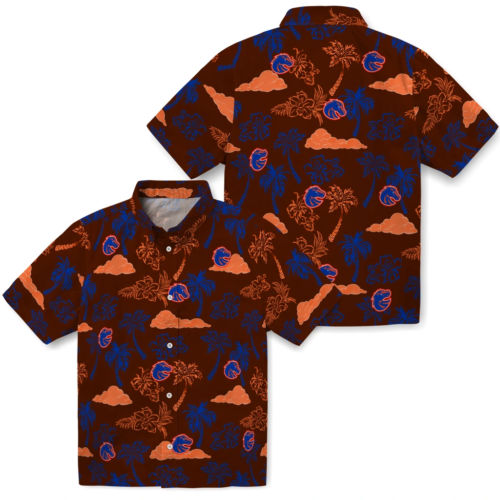 Boise State Broncos Hawaiian Shirt - Palm And Clouds boise state broncos palm and clouds orange hawaiian shirts high quality