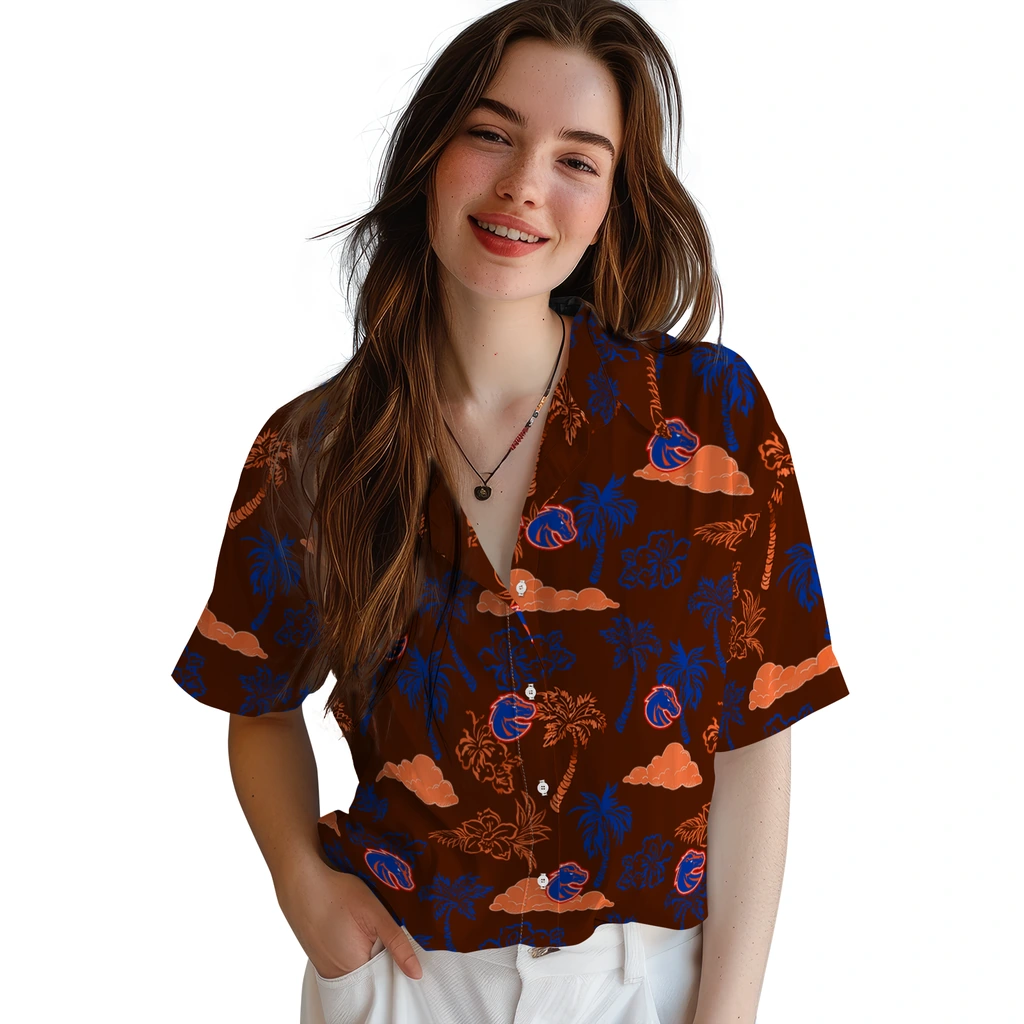 Boise State Broncos Hawaiian Shirt - Palm And Clouds boise state broncos palm and clouds orange hawaiian shirts latest model