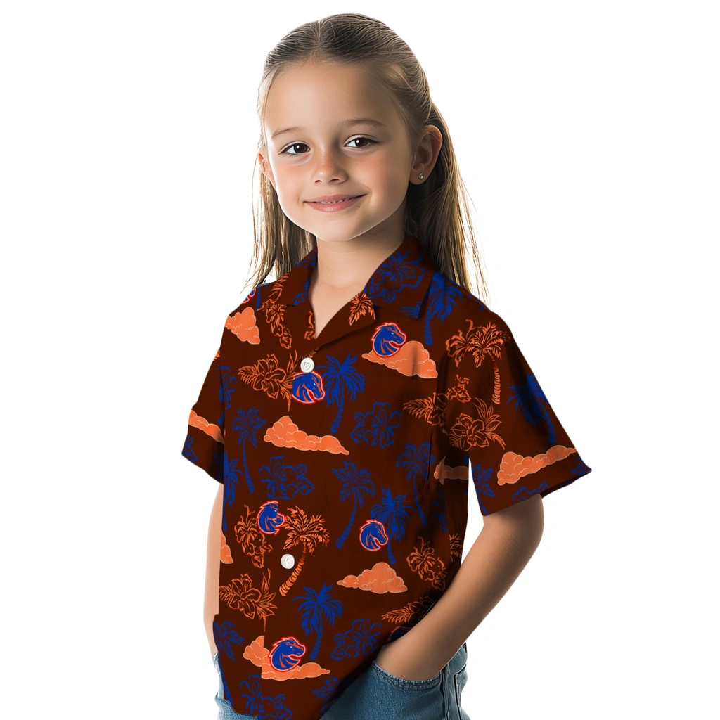 Boise State Broncos Hawaiian Shirt - Palm And Clouds boise state broncos palm and clouds orange hawaiian shirts premium grade