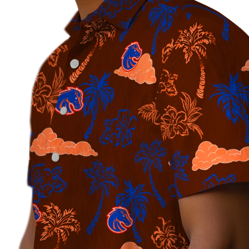 Boise State Broncos Hawaiian Shirt - Palm And Clouds boise state broncos palm and clouds orange hawaiian shirts trendy