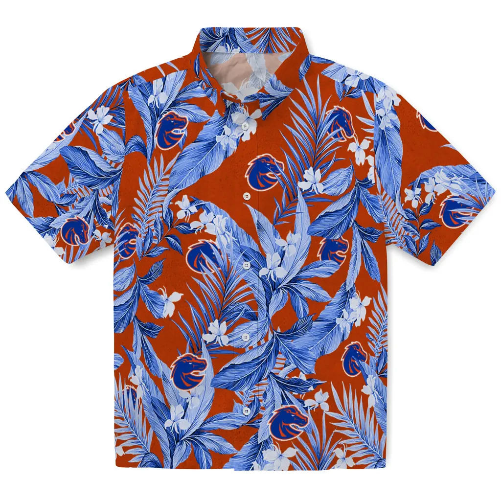 Boise State Broncos Hawaiian Shirt - Palm Leaves boise state broncos palm leaves orange hawaiian shirts best selling