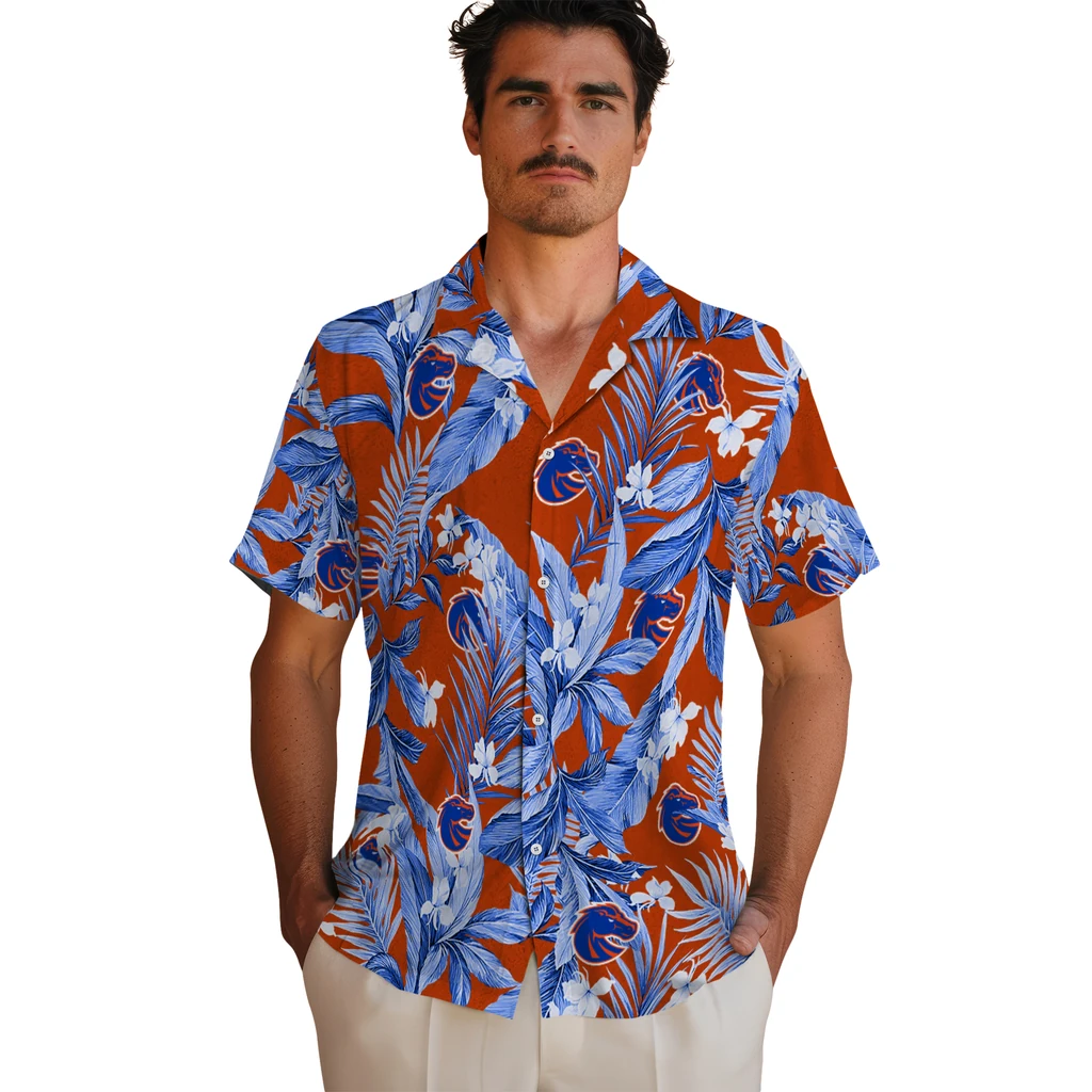 Boise State Broncos Hawaiian Shirt - Palm Leaves boise state broncos palm leaves orange hawaiian shirts fashion forward