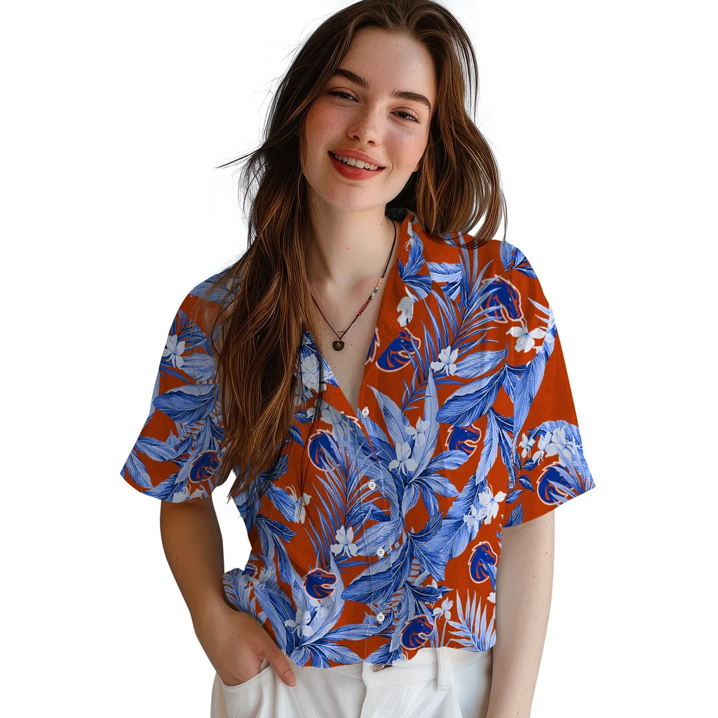 Boise State Broncos Hawaiian Shirt - Palm Leaves boise state broncos palm leaves orange hawaiian shirts latest model