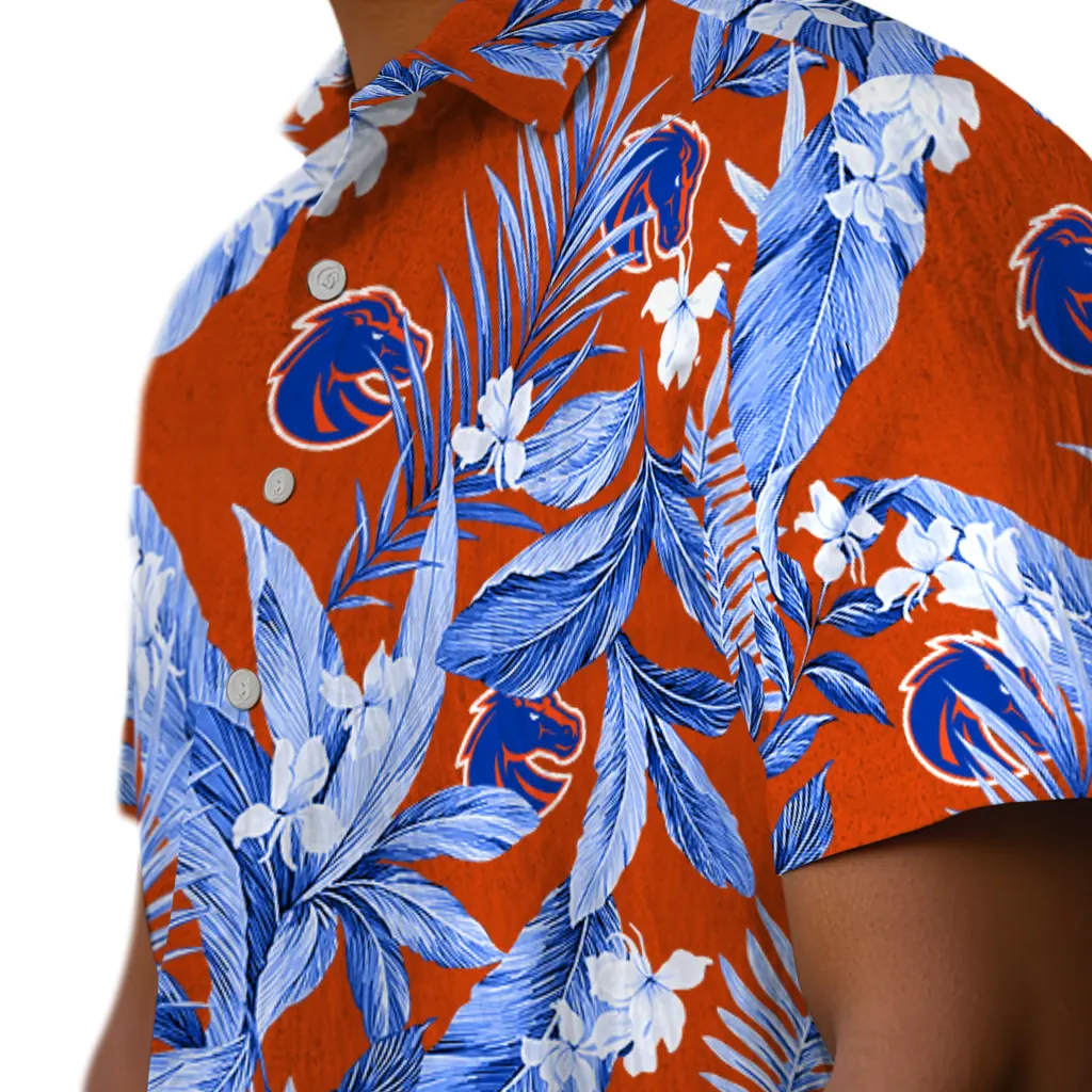 Boise State Broncos Hawaiian Shirt - Palm Leaves boise state broncos palm leaves orange hawaiian shirts trendy