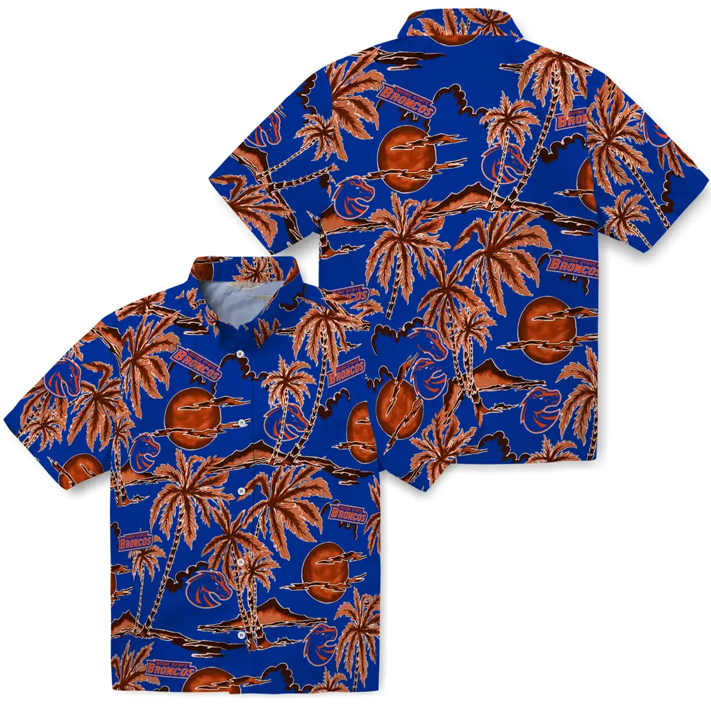 Boise State Broncos Hawaiian Shirt - Palm Sunset boise state broncos palm sunset hawaiian shirts high quality
