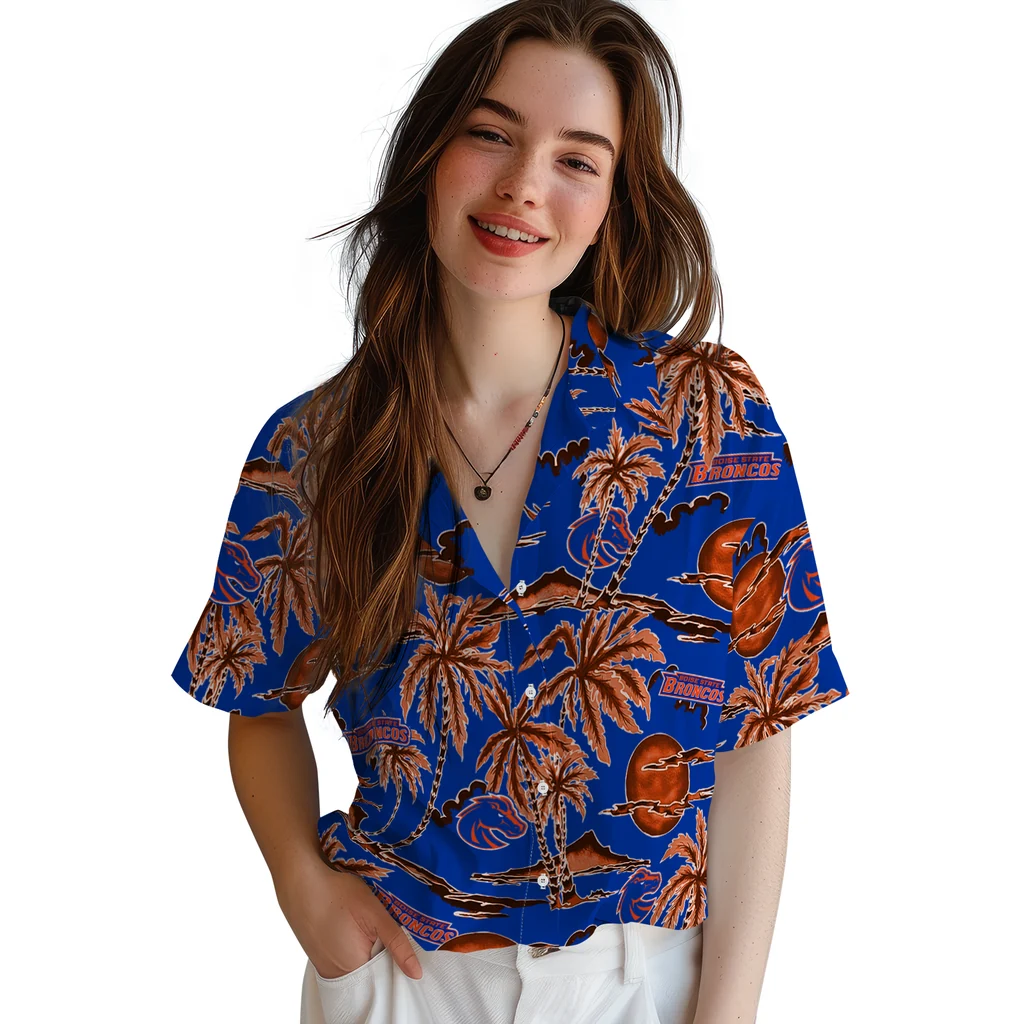 Boise State Broncos Hawaiian Shirt - Palm Sunset boise state broncos palm sunset hawaiian shirts latest model