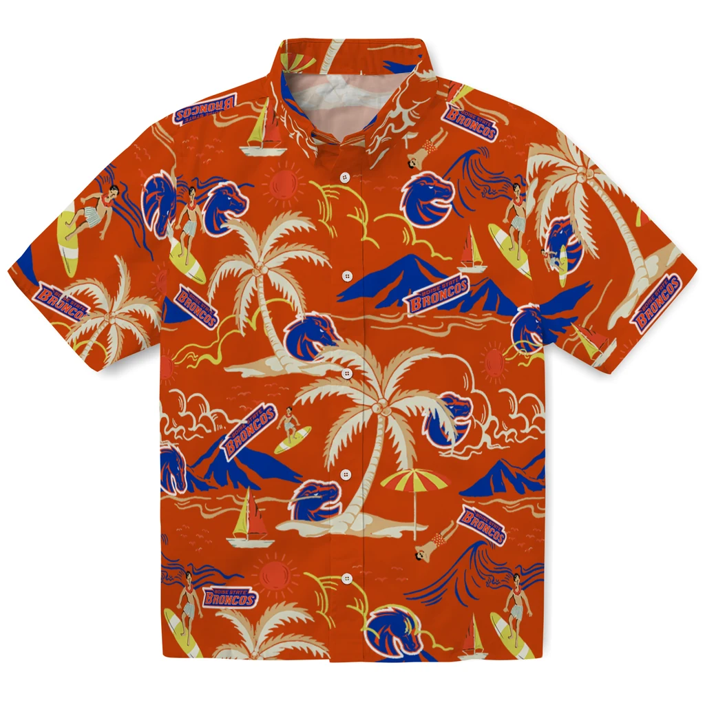 Boise State Broncos Hawaiian Shirt - Palm Tree Island boise state broncos palm tree island orange hawaiian shirts best selling