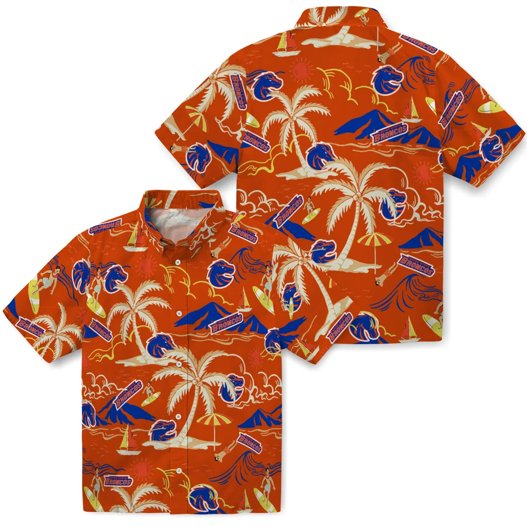 Boise State Broncos Hawaiian Shirt - Palm Tree Island boise state broncos palm tree island orange hawaiian shirts high quality