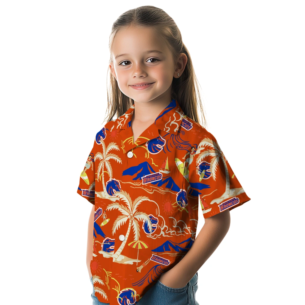 Boise State Broncos Hawaiian Shirt - Palm Tree Island boise state broncos palm tree island orange hawaiian shirts premium grade