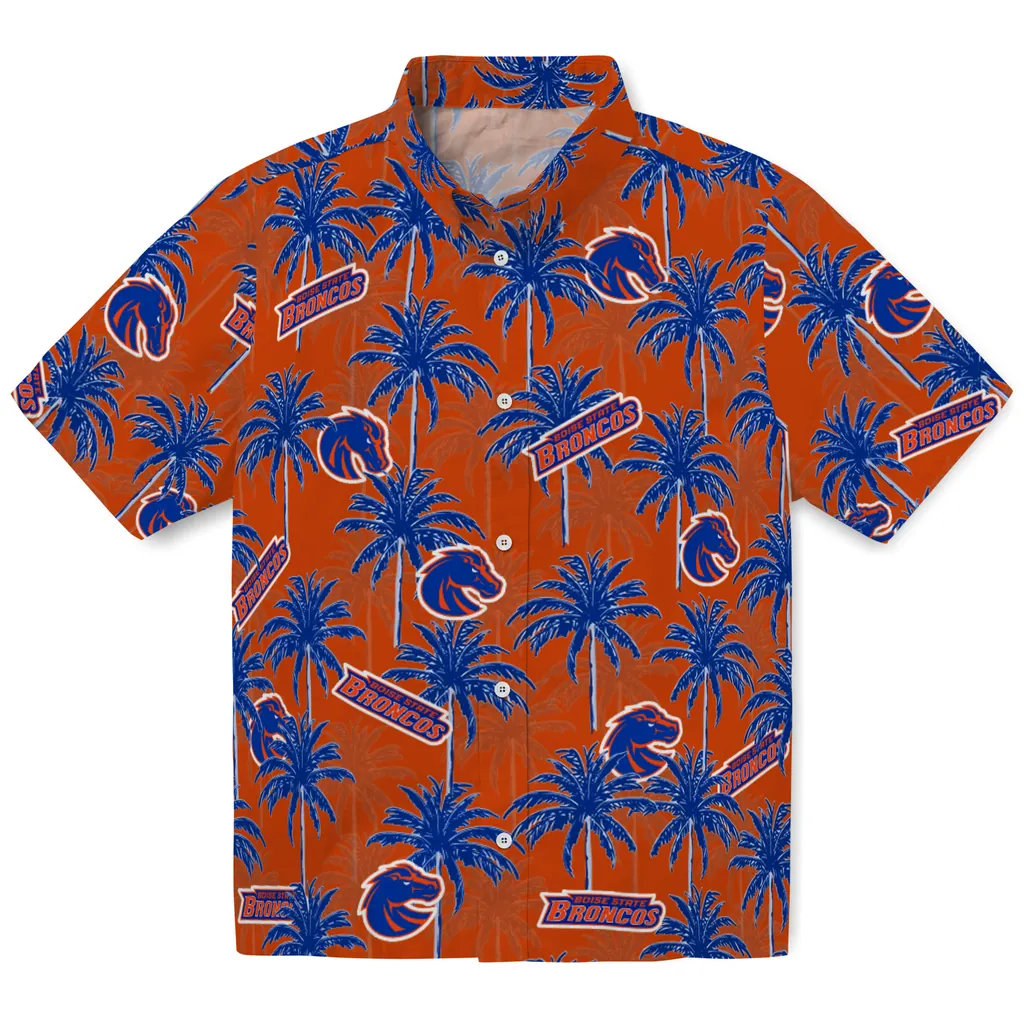 Boise State Broncos Hawaiian Shirt - Palm Tree Motif boise state broncos palm grove orange hawaiian shirts best selling