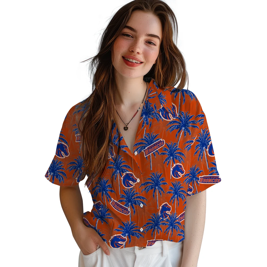 Boise State Broncos Hawaiian Shirt - Palm Tree Motif boise state broncos palm grove orange hawaiian shirts latest model