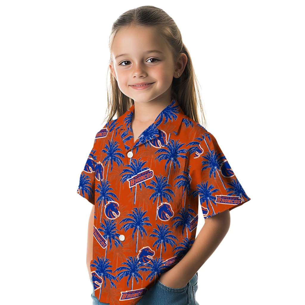 Boise State Broncos Hawaiian Shirt - Palm Tree Motif boise state broncos palm grove orange hawaiian shirts premium grade