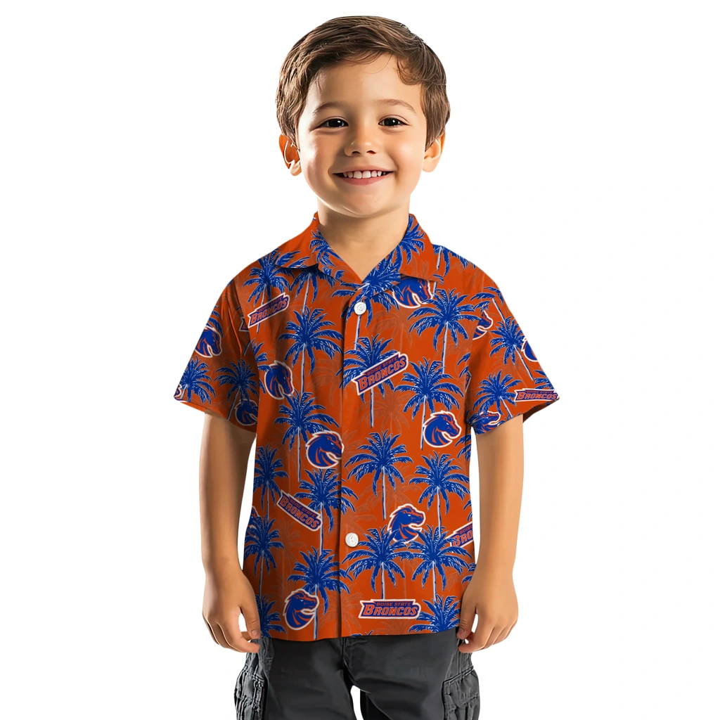 Boise State Broncos Hawaiian Shirt - Palm Tree Motif boise state broncos palm grove orange hawaiian shirts top rated