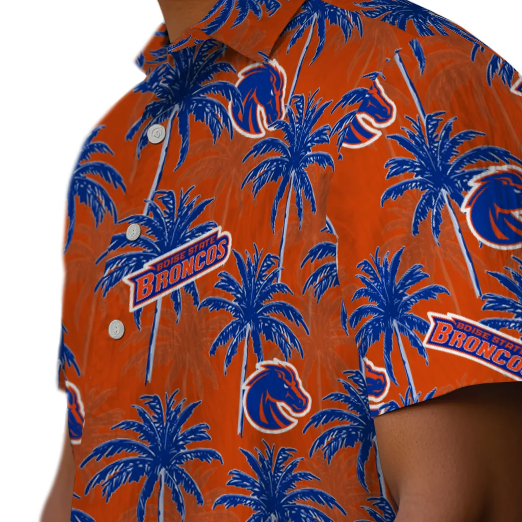 Boise State Broncos Hawaiian Shirt - Palm Tree Motif boise state broncos palm grove orange hawaiian shirts trendy