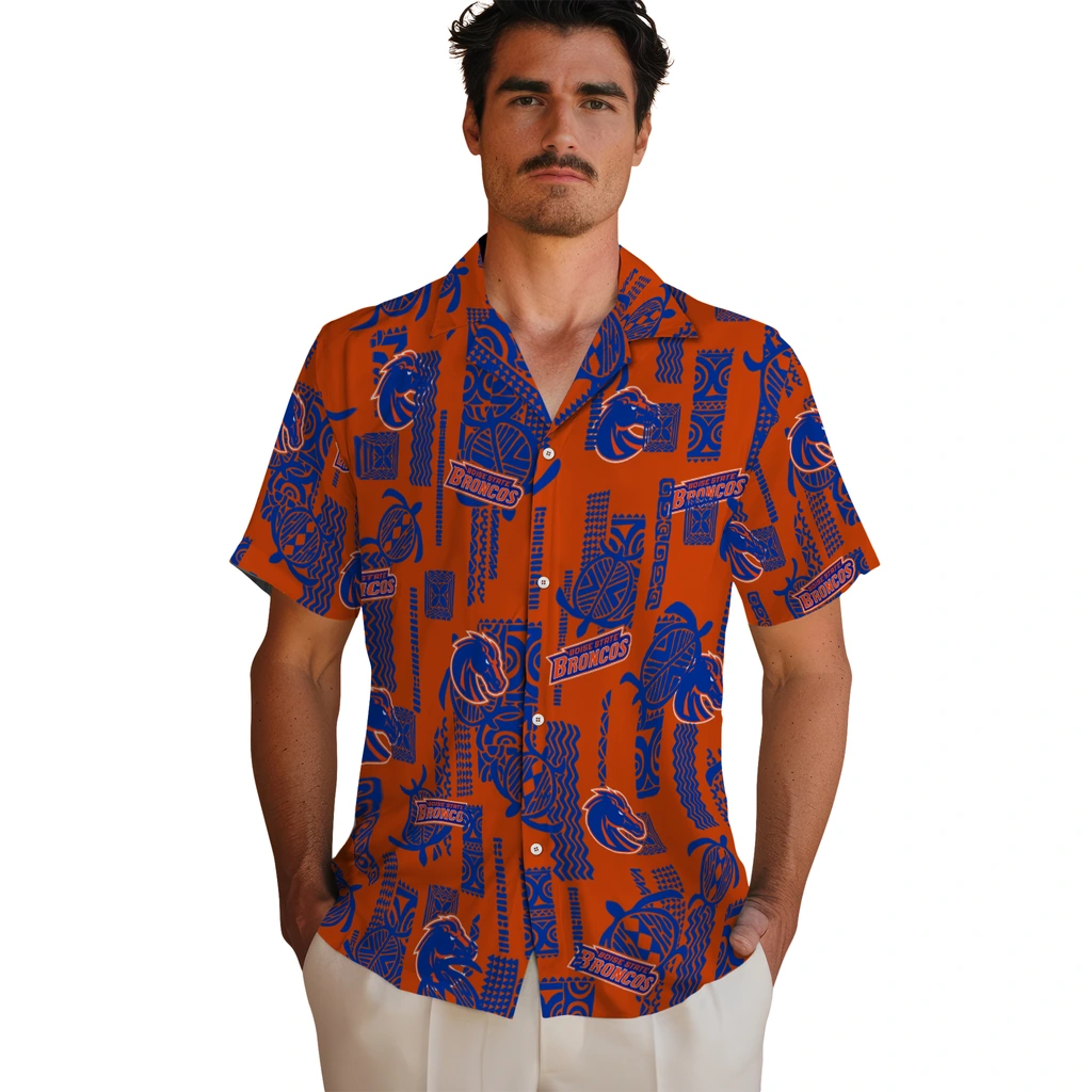 Boise State Broncos Hawaiian Shirt - Turtle Lines boise state broncos turtle lines orange hawaiian shirts fashion forward