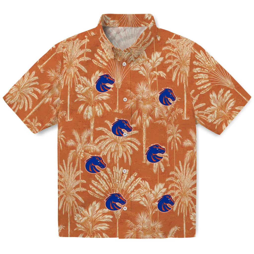 Boise State Broncos Hawaiian Shirt - Vintage Palm Tree boise state broncos palm shadows orange hawaiian shirts best selling