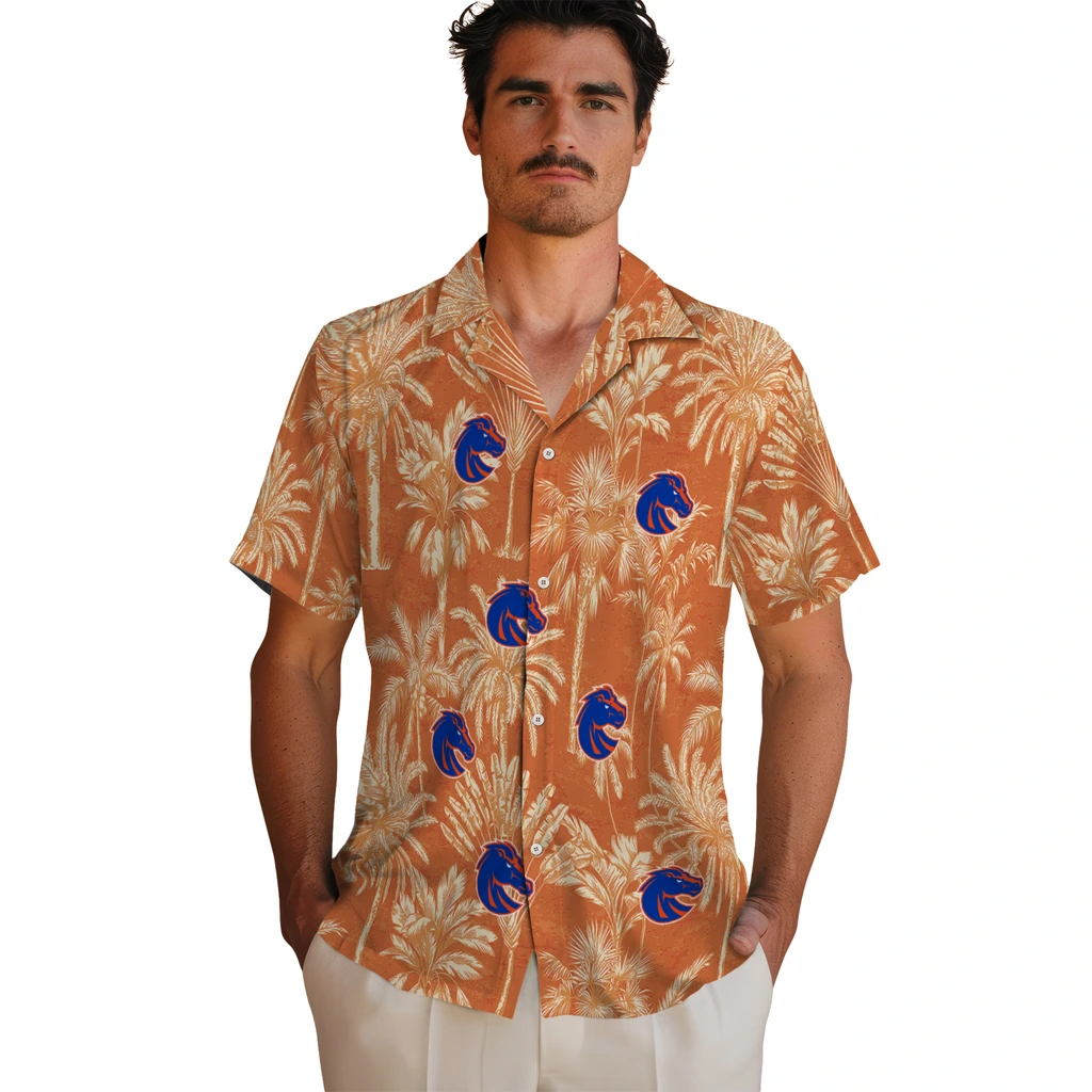 Boise State Broncos Hawaiian Shirt - Vintage Palm Tree boise state broncos palm shadows orange hawaiian shirts fashion forward