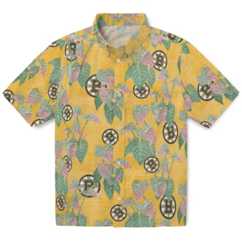 boston bruins anthurium overlay gold hawaiian shirts best selling