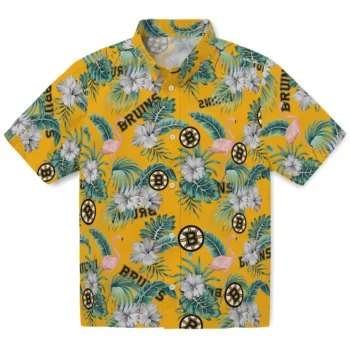 boston bruins flamingo palms gold hawaiian shirts best selling