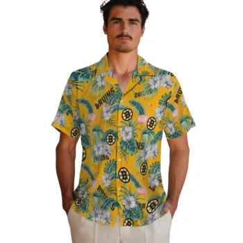 boston bruins flamingo palms gold hawaiian shirts fashion forward