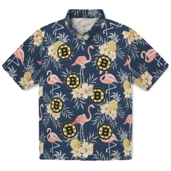 boston bruins flamingo hibiscus navy hawaiian shirts best selling