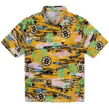 boston bruins flamingo retreat gold hawaiian shirts best selling