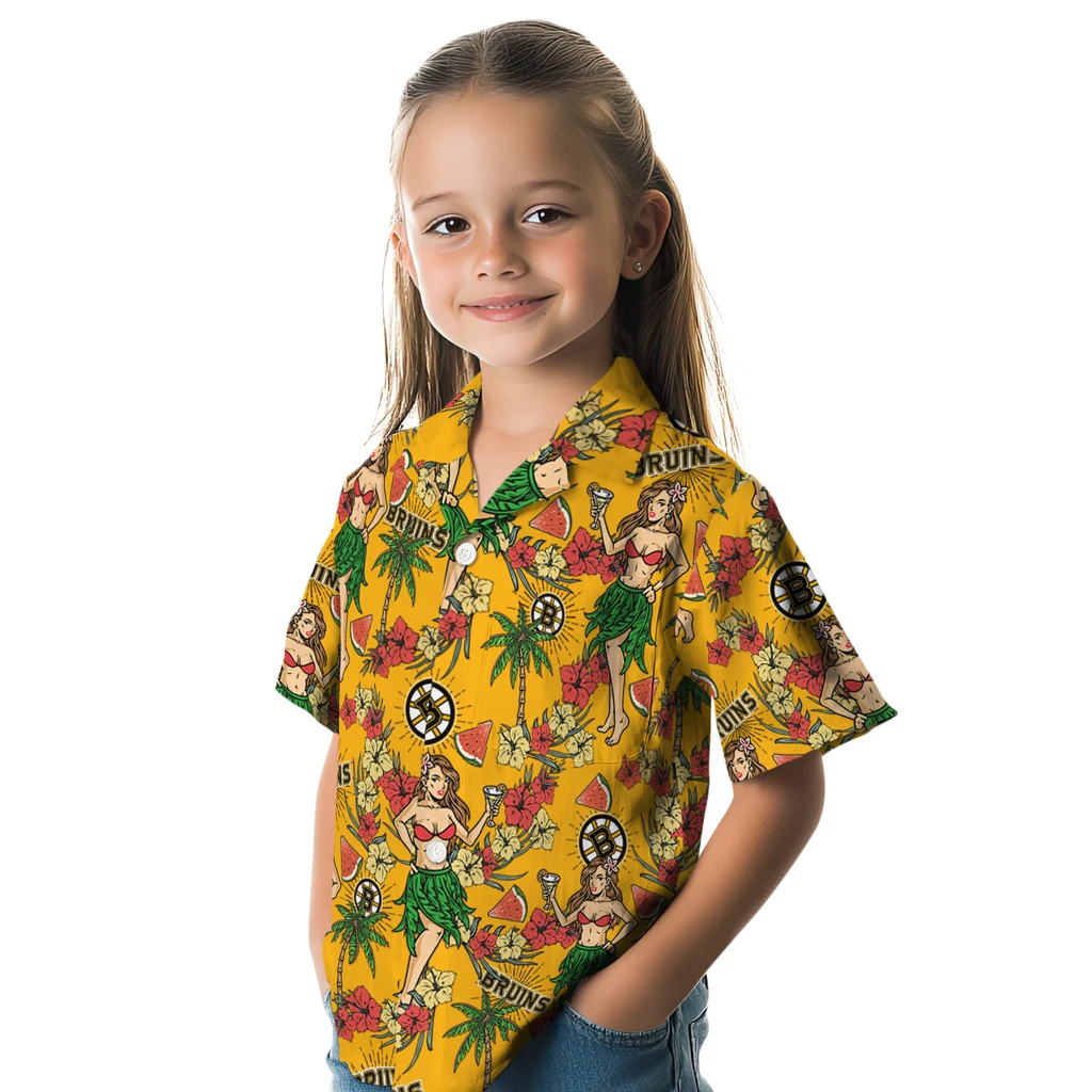 Boston Bruins Hawaiian Shirt - Hawaiian Girls Design boston bruins hawaiian girls design gold hawaiian shirts premium grade