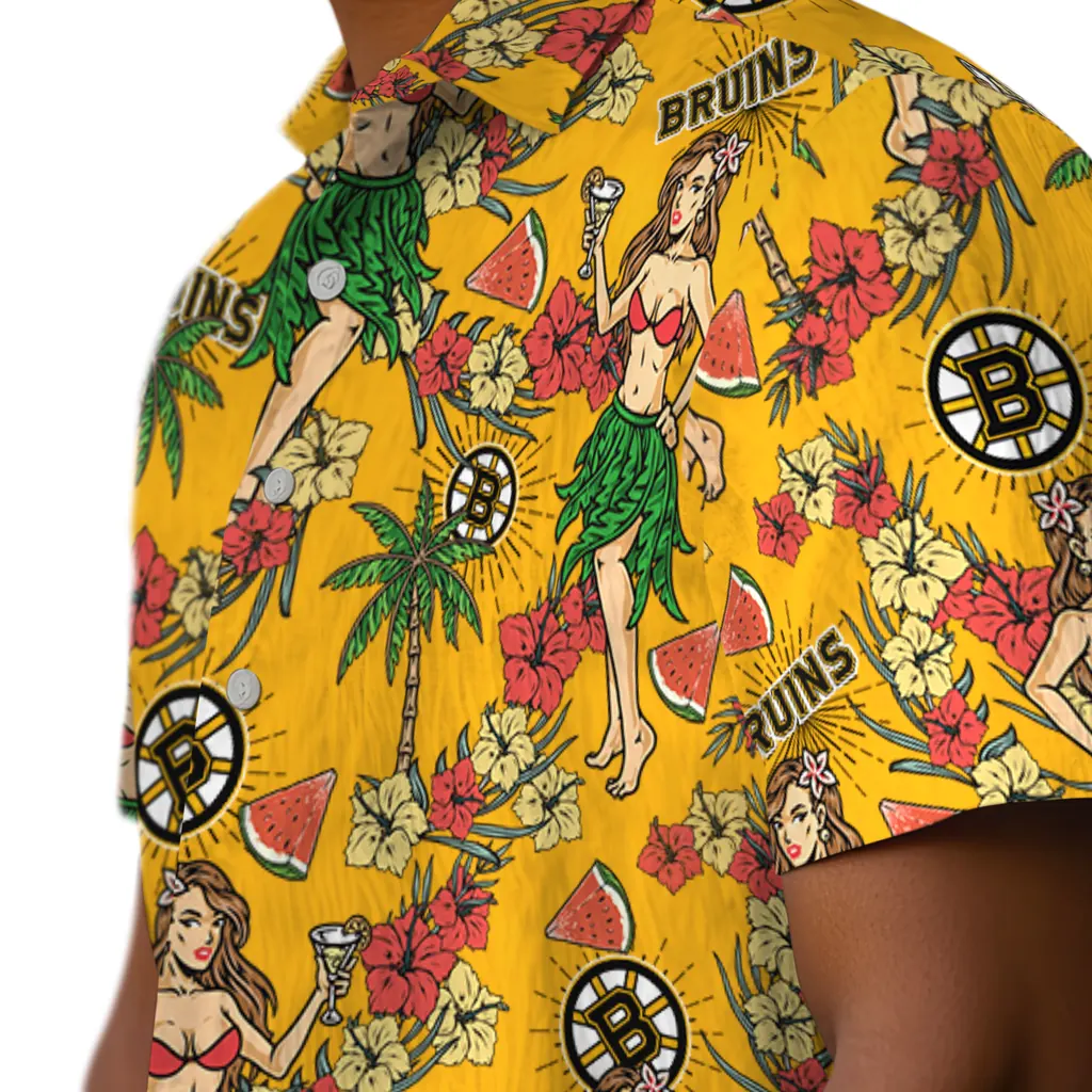 Boston Bruins Hawaiian Shirt - Hawaiian Girls Design boston bruins hawaiian girls design gold hawaiian shirts trendy