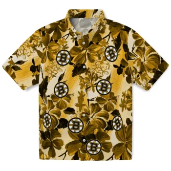 boston bruins hibiscus arrangement gold hawaiian shirts best selling