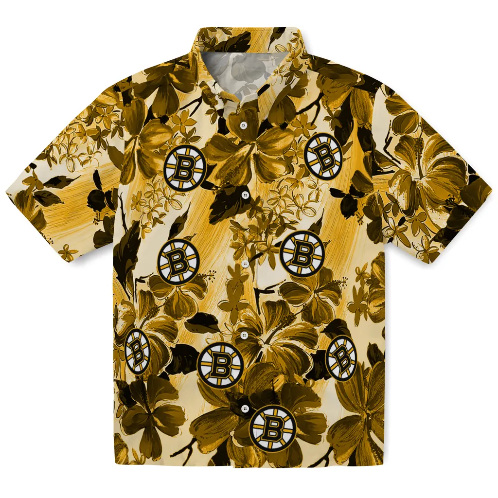 Boston Bruins Hawaiian Shirt - Hibiscus Arrangement boston bruins hibiscus arrangement gold hawaiian shirts best selling
