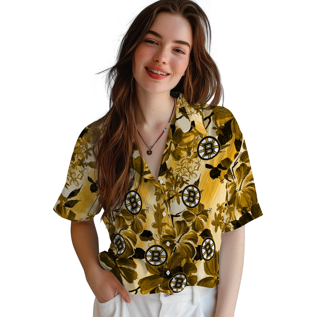 Boston Bruins Hawaiian Shirt - Hibiscus Arrangement boston bruins hibiscus arrangement gold hawaiian shirts latest model