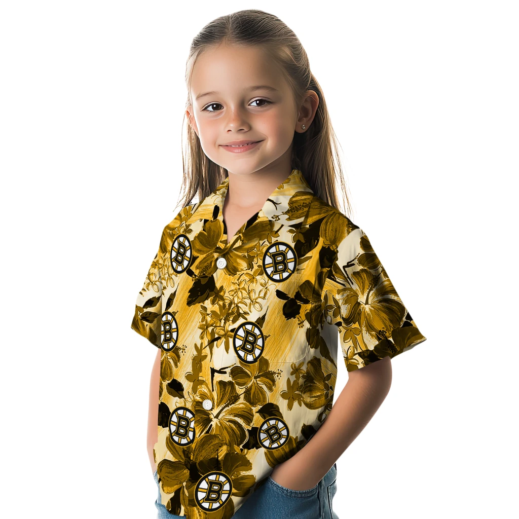 Boston Bruins Hawaiian Shirt - Hibiscus Arrangement boston bruins hibiscus arrangement gold hawaiian shirts premium grade