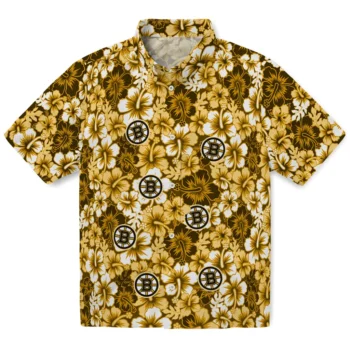 boston bruins hibiscus blooms gold hawaiian shirts best selling
