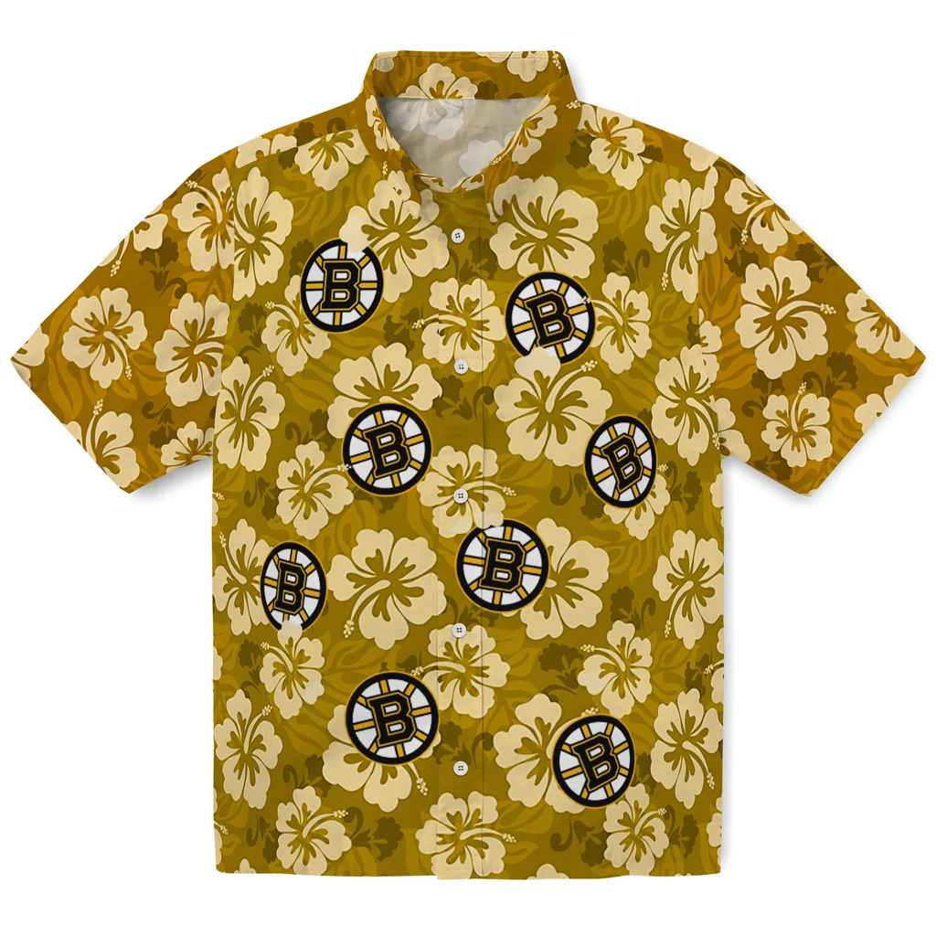 Boston Bruins Hawaiian Shirt - Hibiscus Cluster boston bruins hibiscus cluster gold hawaiian shirts best selling