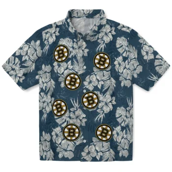 boston bruins hibiscus flowers navy blue hawaiian shirts best selling