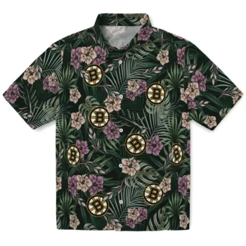 boston bruins hibiscus leaves pattern green hawaiian shirts best selling