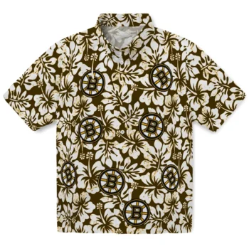 boston bruins hibiscus motif gold white hawaiian shirts best selling