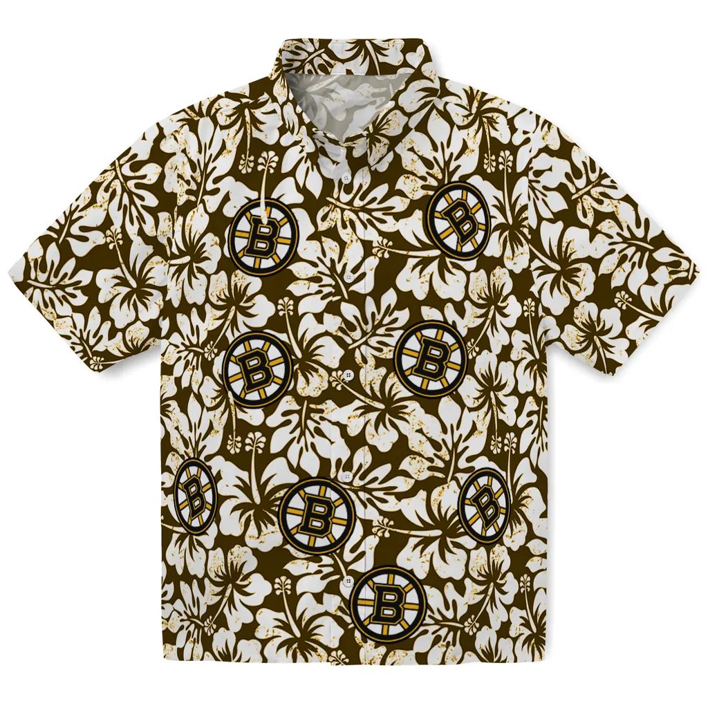 Boston Bruins Hawaiian Shirt - Hibiscus Motif boston bruins hibiscus motif gold white hawaiian shirts best selling